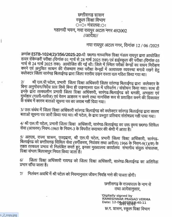 राज्य सरकार की बड़ी कार्रवाई, जिला शिक्षा अधिकारी निलंबित
