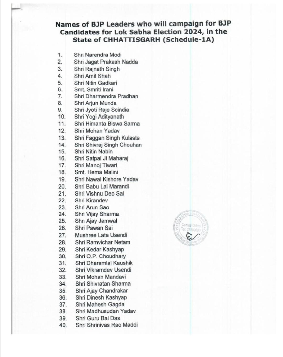 छत्तीसगढ़ के लिए BJP स्टार प्रचारकों की लिस्ट जारी, CM विष्णुदेव साय और ओपी चौधरी समेत इन 20 दिग्गजों के नाम शामिल…