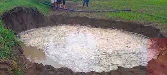 अजीबोगरीब और चिंताजनक घटना : खेत में अचानक धंसी जमीन, बना 20 फीट गहरा विशाल गड्ढा