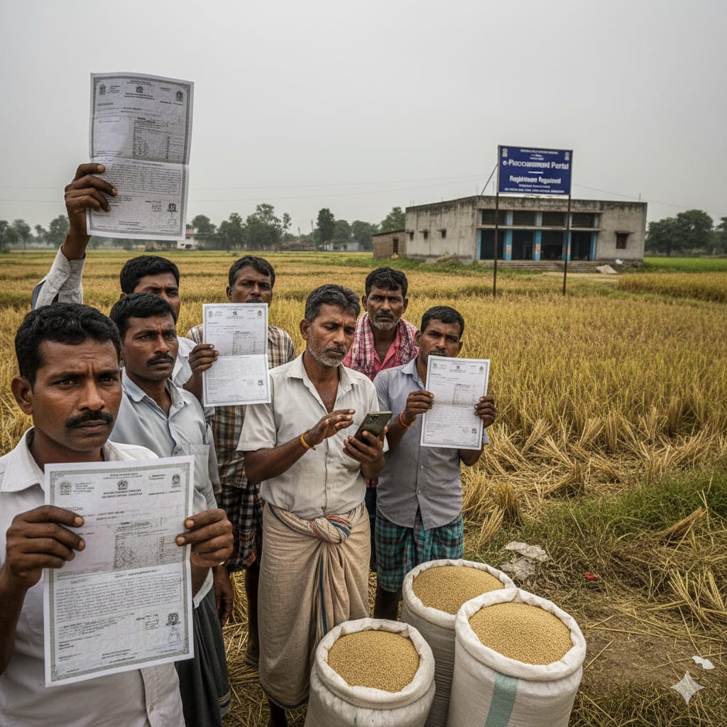 सूरजपुर जिले में वन अधिकार पट्टाधारक किसानों की परेशानी: एग्री पोर्टल पर पंजीकरण न होने से धान बिक्री का संकट 