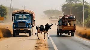 नेशनल हाईवे पर नौ मवेशियों को अज्ञात वाहन ने रौंदा,मौके पर पहुंचे पुलिस अधिकारी