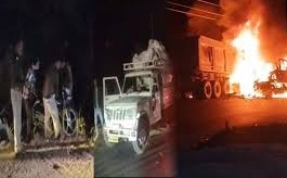 तीन ट्रेलरों में टक्कर, 1 ड्राइवर की जलकर मौत,इधर पिकअप ने बाइक सवारों को मारी टक्कर, एक की मौत