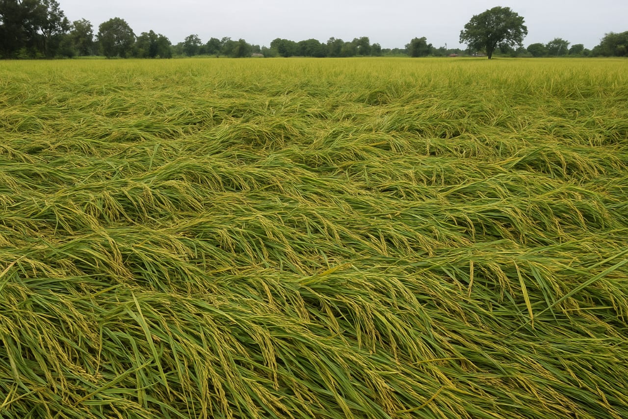 मोथा तूफान से बेमेतरा जिले में धान की फसल बर्बाद, सबसे ज्यादा नुकसान साजा क्षेत्र में