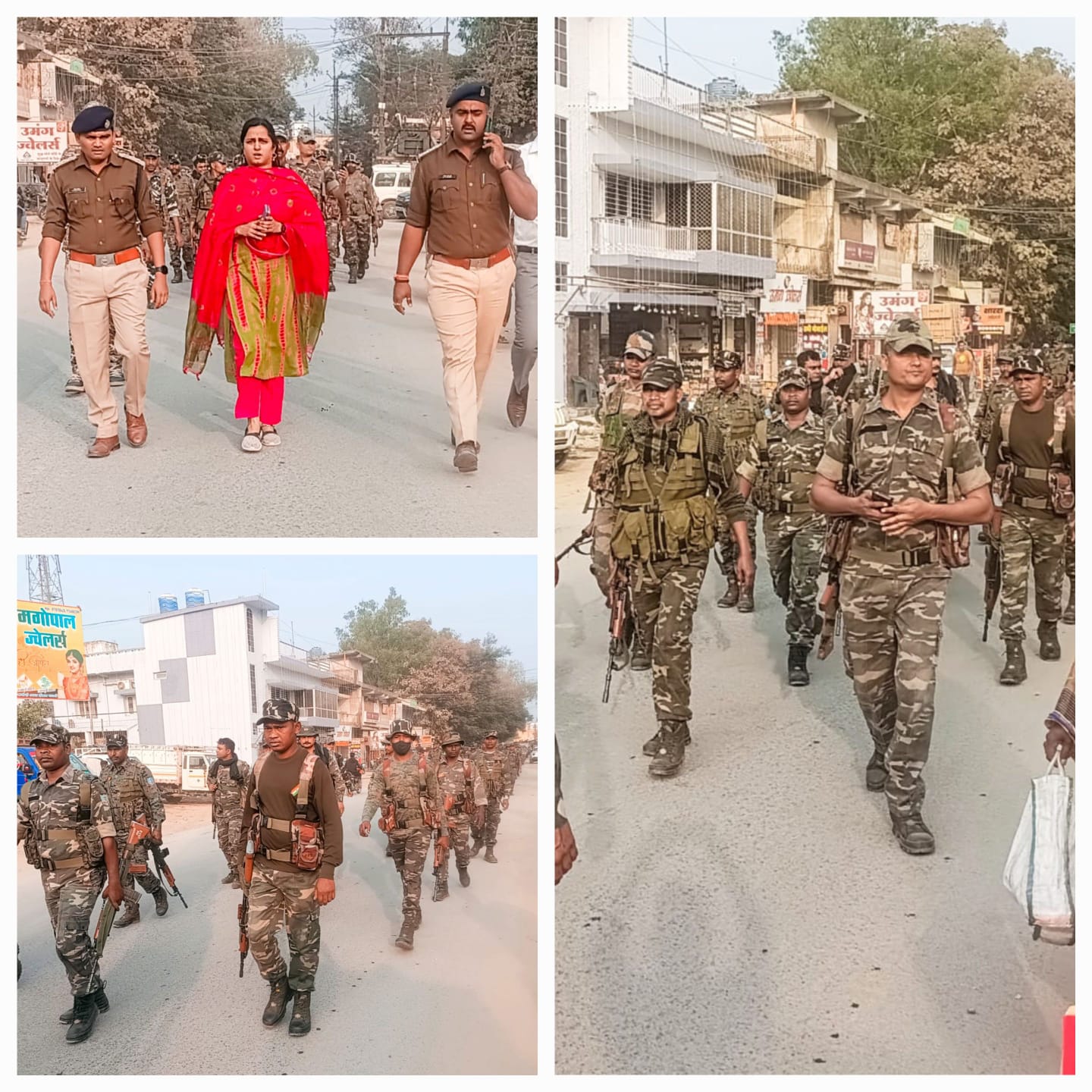 दीपावली पर्व एवं आगामी विधानसभा चुनाव के मद्देनजर शहर में पुलिस प्रशासन ने निकाला फ्लैग मार्च