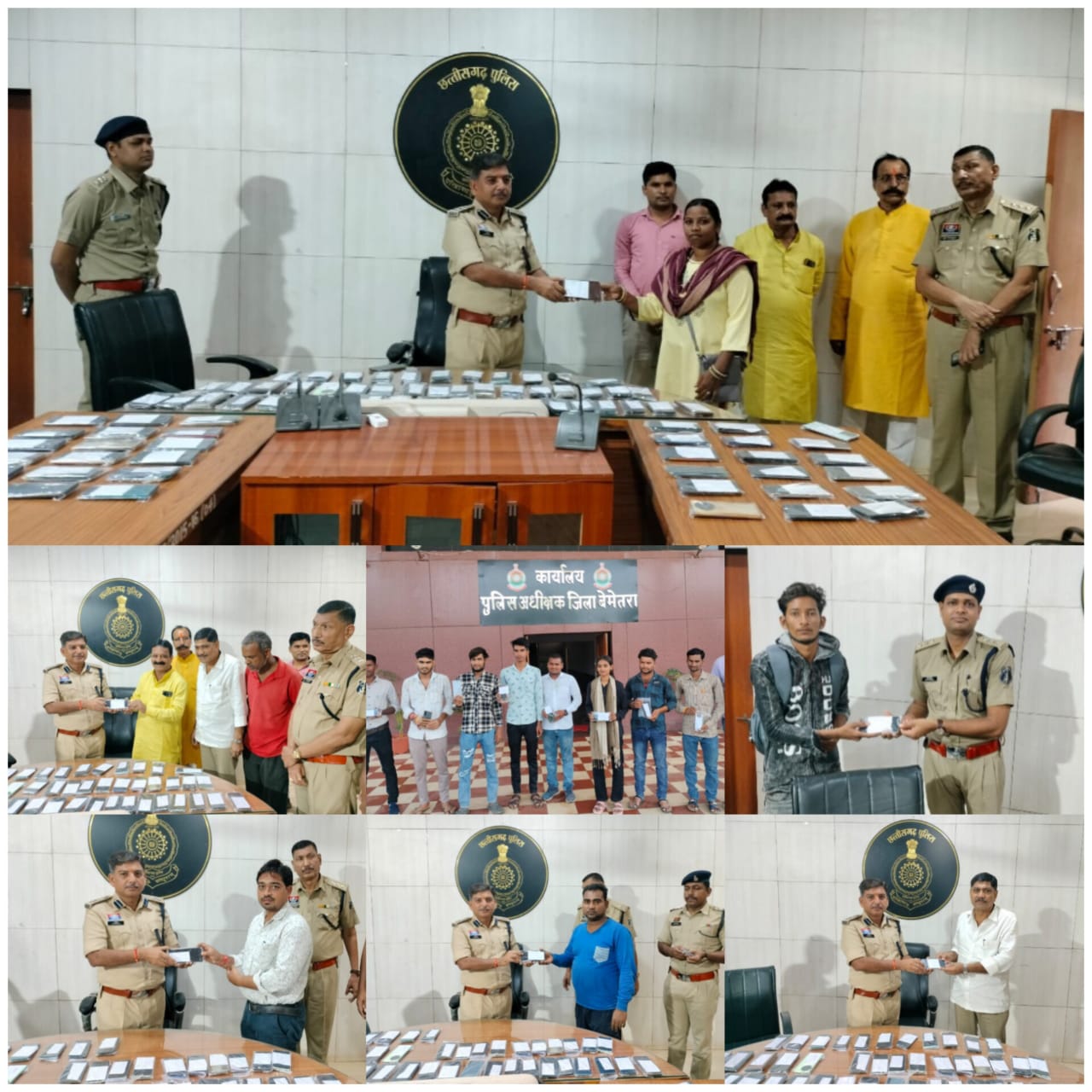  एसएसपी बेमेतरा रामकृष्ण साहू ने अर्पण एक आस आपकी अमानत आपके पास अभियान के तहत मोबाईल को उनके मालिको को किया गया सुपुर्द