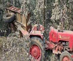 गिट्टी और सीमेंट से लदी तेज रफ्तार ट्रैक्टर ट्रॉली पलटी, जीजा-साले की मौके पर मौत