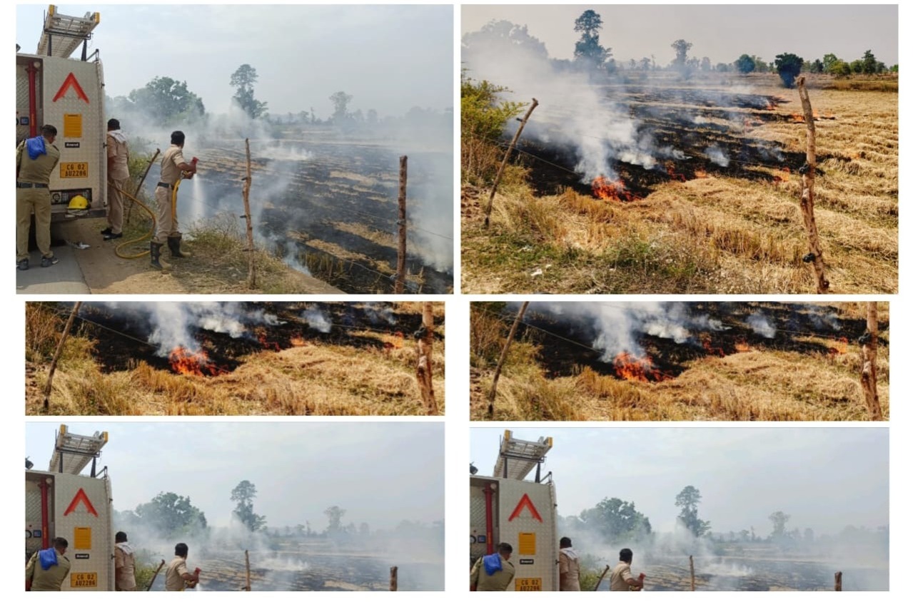 टेंगनाबासा के पास खेतों में रखी पैराली में लगी भीषण आग, फायर ब्रिगेड की तत्परता से टला बड़ा हादसा