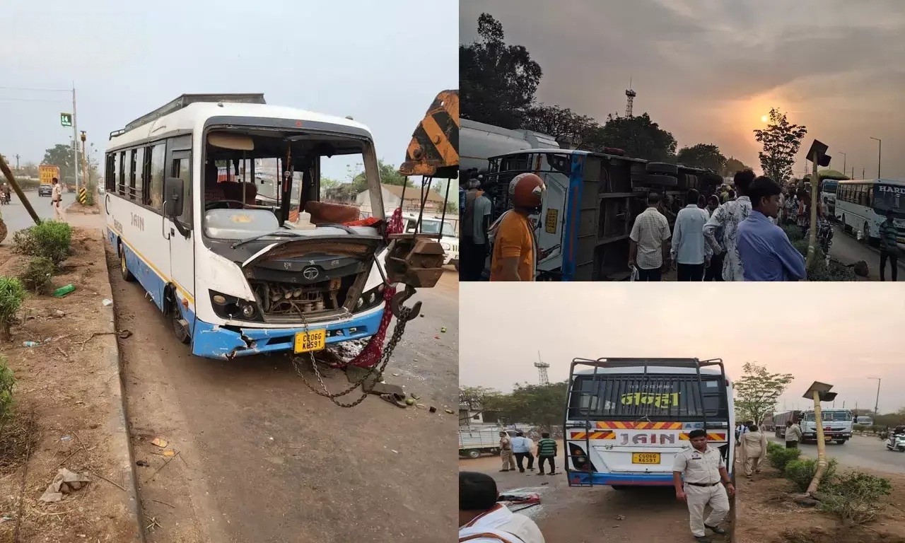 रायपुर में तेज रफ्तार बस पलटी, महासमुंद जा रही बस में दर्जनभर यात्री घायल