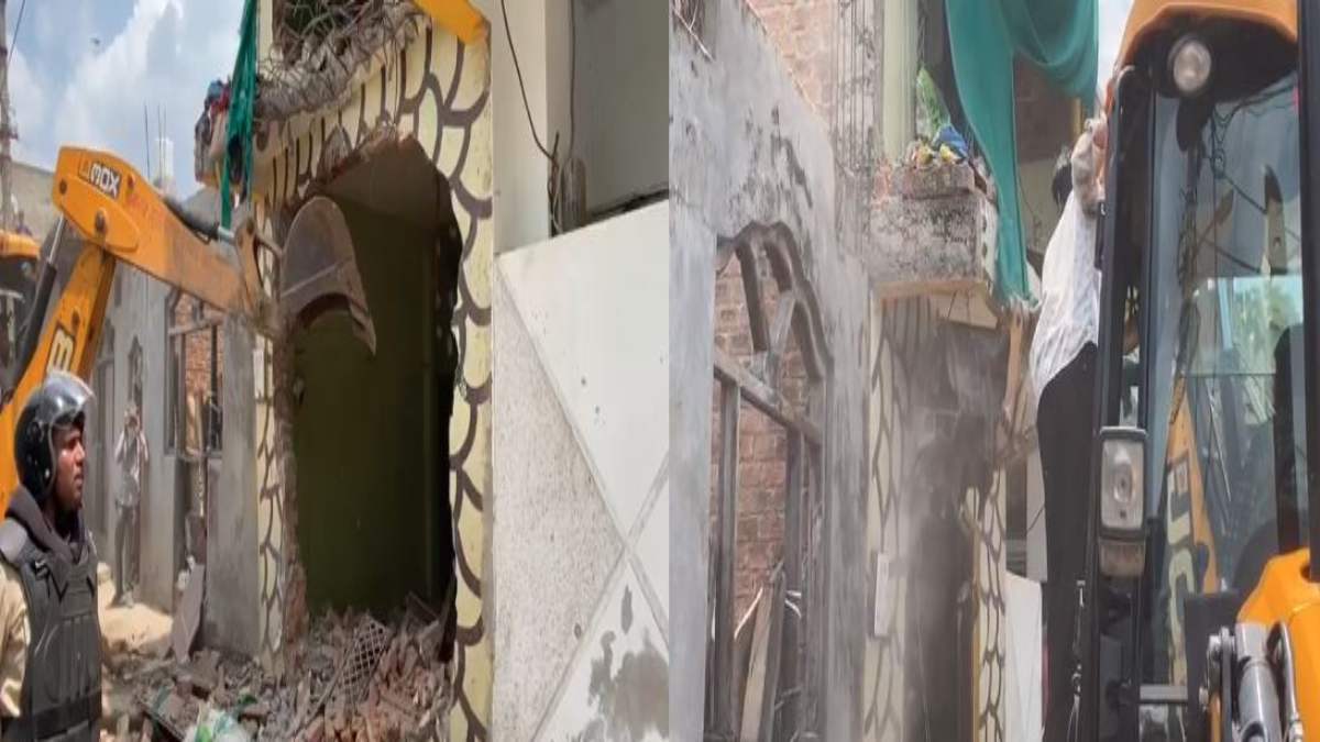 मंदिर में गौ मांस फेंकने वालों के घर चला बुलडोजर
