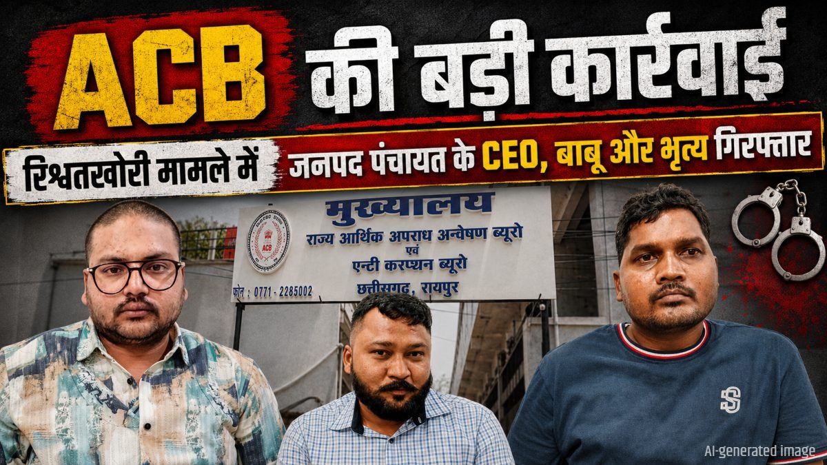 सक्ती में ACB का बड़ा धमाका: जनपद CEO, बाबू और चपरासी 1 लाख की रिश्वत लेते गिरफ्तार 