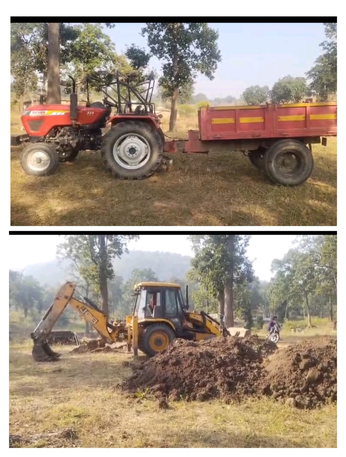 वन भूमि पर अवैध मिट्टी उत्खनन : जेसीबी और ट्रैक्टर ज़ब्त