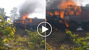  दो भारी वाहनों के बीच आमने-सामने जोरदार टक्कर,चालक की मौके पर ही जलकर दर्दनाक मौत