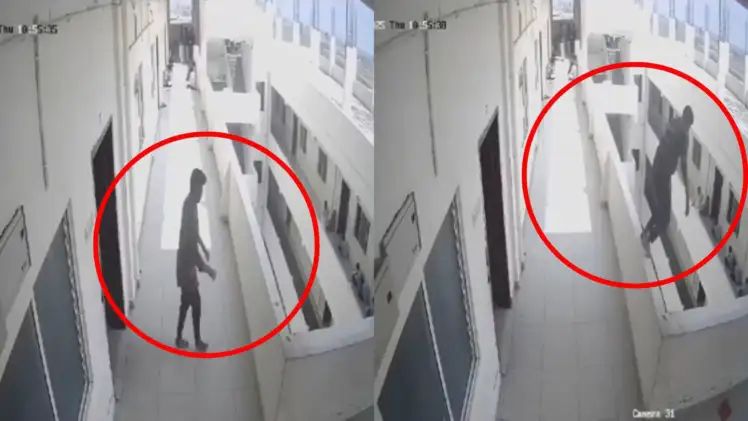 16 वर्षीय छात्र ने लगा दी 03 मंजिला इमारत से छलांग, कैमरे में कैद हुई फुटेज..